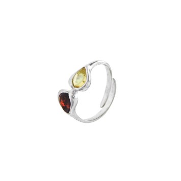 Adjustable oval amber ring with leaf frame in rhodium silver 3111403RH Nature d'Ambre 32,50 €