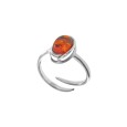 Adjustable cognac amber ring with rhodium silver frame