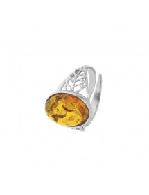Amber adjustable ring in rhodium silver adorned with leaves 311584RH Nature d'Ambre 62,00 €