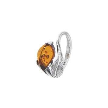 Verstellbarer Ring in Bernstein mit Federmotiv in gealtertem Silber 311590V Nature d'Ambre 56,00 €