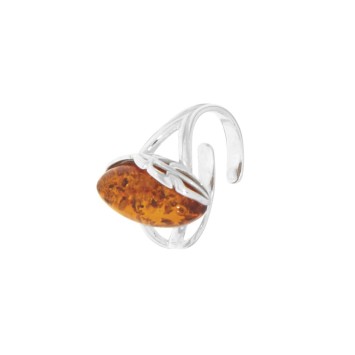 Adjustable amber ring with cognac-colored oval stone, rhodium silver 311579RH Nature d'Ambre 38,50 €