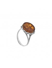 Adjustable ring in amber with lace frame in rhodium silver
