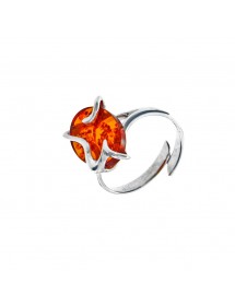 Rhodium-plated silver ring adjustable in honey-colored amber 3111273RH Nature d'Ambre 45,90 €