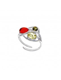 Adjustable ring with 3 amber stones, rhodium silver 3111274RH Nature d'Ambre 54,00 €
