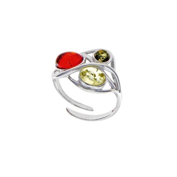 Adjustable ring with 3 amber stones, rhodium silver 3111274RH Nature d'Ambre 54,00 €
