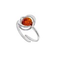 Adjustable amber ring with interlaced rhodium silver frame