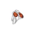 Adjustable rhodium silver ring with 2 oval amber stones