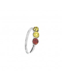 Three color silver and amber ring