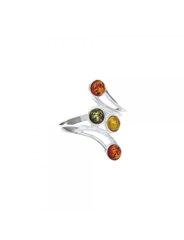 Silver and amber ring with 4 round stones