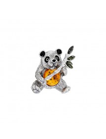 Spilla Panda in argento rodiato, cognac e ambra verde, smalto nero 312011 Nature d'Ambre 229,00 €