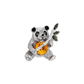 Panda brooch in rhodium silver, cognac and green amber, black enamel 312011 Nature d'Ambre 229,00 €
