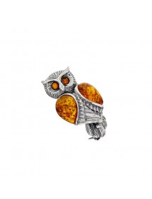 Owl brooch in rhodium silver and cognac amber 312009 Nature d'Ambre 172,00 €