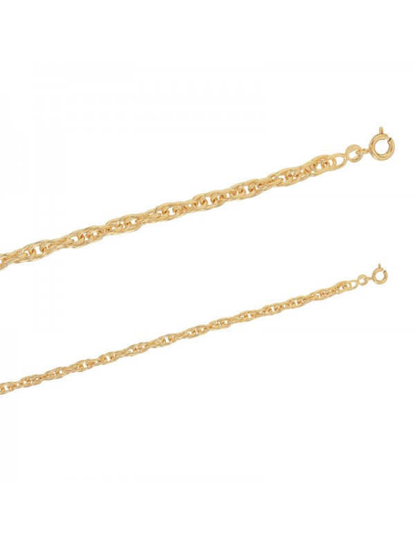 Braccialetto placcato oro a maglia corda, diametro 4 mm, lunghezza 19 cm