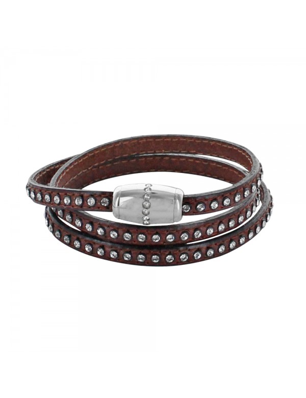 Brown triple wrap bracelet with synthetic stones and cowhide leather 314194M57 Baci Belli 29,90 €