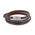 Brown triple wrap bracelet with synthetic stones and cowhide leather