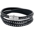 Black triple wrap bracelet with synthetic stones and cowhide leather