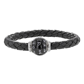 Braided black aniline bovine leather bracelet, magnetic steel clasp...
