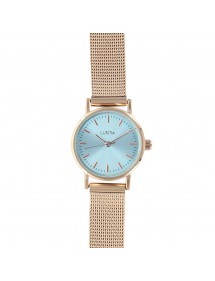 Lutetia watch with pink gold Milanese strap, sky blue dial