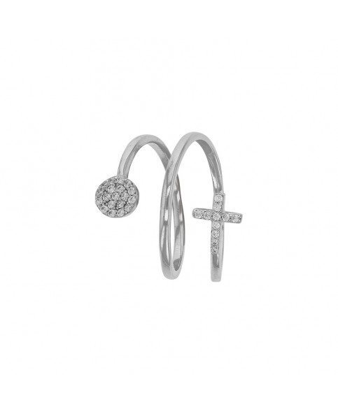 Micro-set rhodium silver 925/1000 spiral ring, zirconium oxides