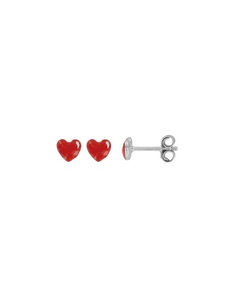 Earrings with red heart in rhodium silver