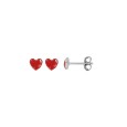 Earrings with red heart in rhodium silver