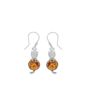 Round amber earrings in the shape of a cat in rhodium silver 3131670RH Nature d'Ambre 59,90 €