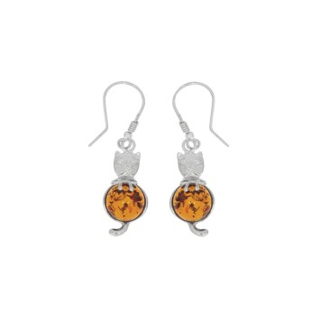 Boucles d'oreilles rondes en ambre en forme de chat en argent rhodié 3131670RH Nature d'Ambre 59,90 €