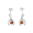 Amber ball earrings with rhodium silver horseshoe