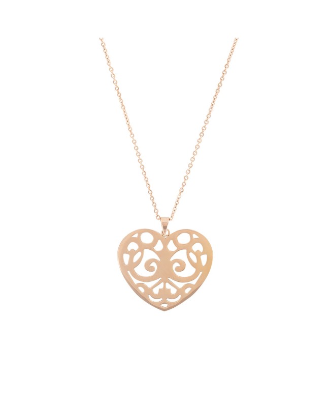 Openwork heart necklace in pink steel - Adjustable from 44 to 49 cm