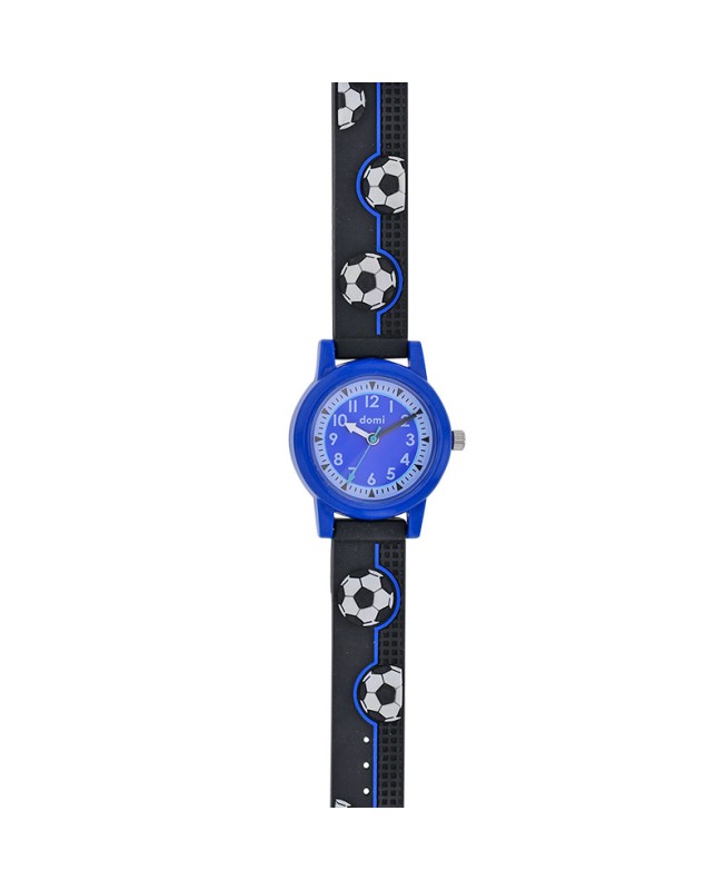 Montre enfant "Football" boîtier et bracelet plastique noir/bleu, mvt PC21