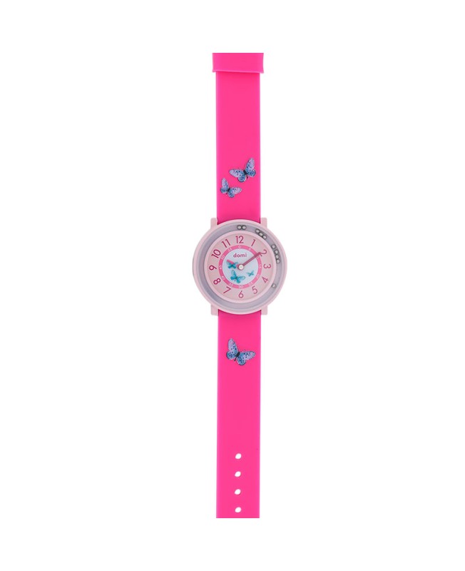 Montre enfant "Papillons" boîtier et bracelet plastique rose, mvt PC21