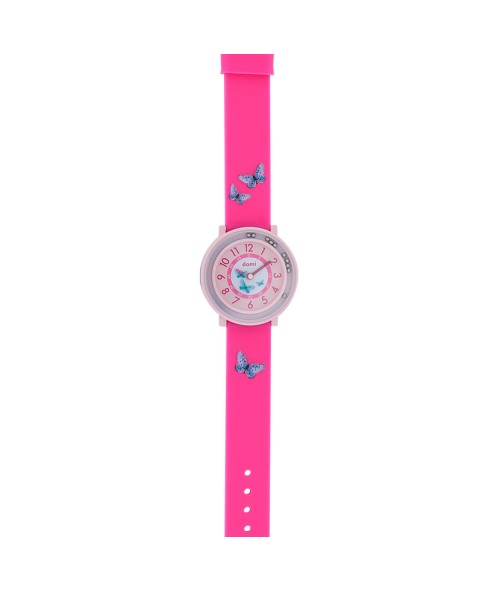 Barnklocka "Butterflies" rosa plastfodral och armband, mvt PC21