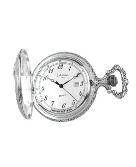 Reloj de bolsillo LAVAL, paladio con tapa con motivo de caza.