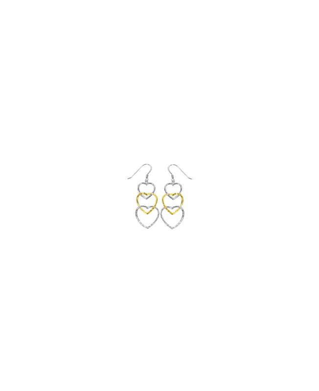 Three hearts dangling earrings in rhodium silver and gold plated