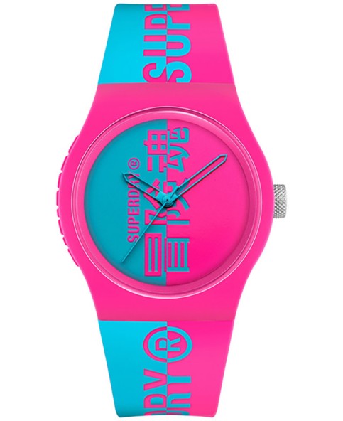 Superdry Urban Contrast Unisex analoog horloge SYG346AUP - blauwe en roze siliconen band