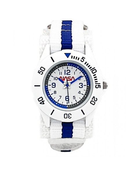 Edukacyjny zegarek dla dzieci NASA BNA20007-005 - biały i niebieski nylonowy pasek