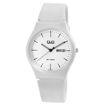 Zegarek Q&Q unisex z białym plastikowym paskiem, wodoodporny do 10 ...