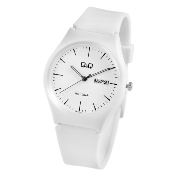 Q&Q unisex horloge met witte kunststof band, waterdicht tot 10 bar