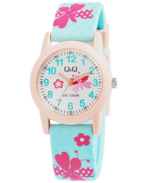 Zegarek dla dzieci Q&Q - różowy niebieski silikonowy pasek, wodoszczelność do 10 barów