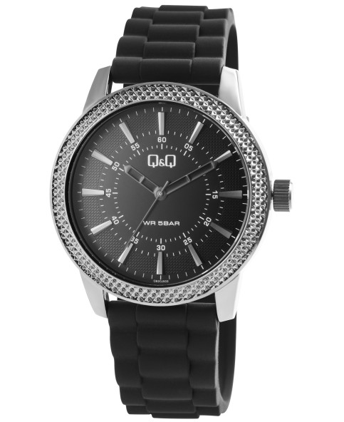 Reloj de hombre Q&Q con correa de silicona negra, resistente al agua hasta 5 bar