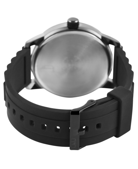 Męski zegarek Q&Q z czarnym silikonowym paskiem, wodoodporny do 5 barów