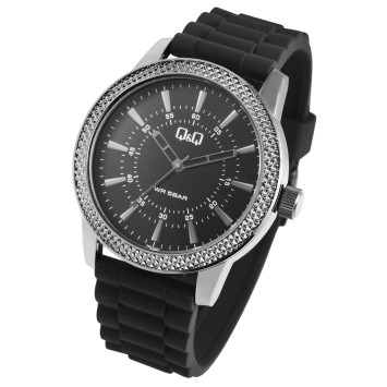 Męski zegarek Q&Q z czarnym silikonowym paskiem, wodoodporny do 5 b...