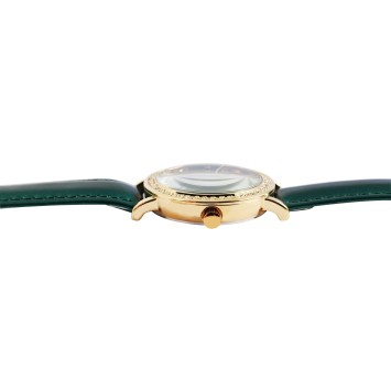 Q&Q women's watch with gold case and rhinestones, green imitation leather strap, water resistant to 3 bar QZ15J105Y Q&Q 34,00 €