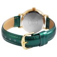 Orologio Q&Q da donna con cassa oro e strass, cinturino in similpelle verde, impermeabile 3 bar