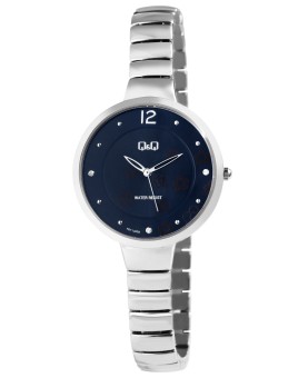 Damski kwarcowy zegarek Q&Q marki Citizen z metalową bransoletą, 3 paski, srebrno-niebieski