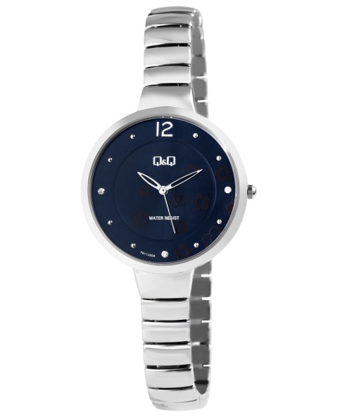 Q&Q dames quartz horloge van Citizen met metalen band 3 staafjes zilver/blauw