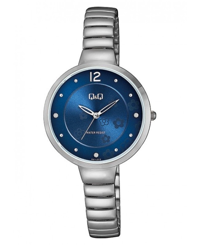 Q&Q dames quartz horloge van Citizen met metalen band 3 staafjes zilver/blauw