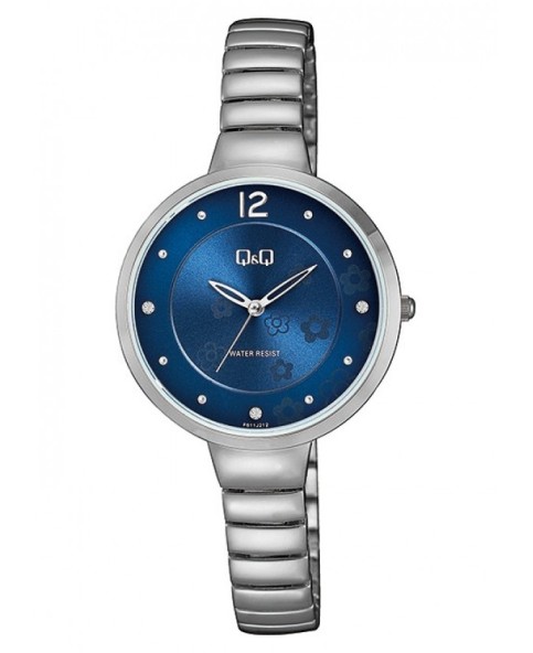 Damski kwarcowy zegarek Q&Q marki Citizen z metalową bransoletą, 3 paski, srebrno-niebieski