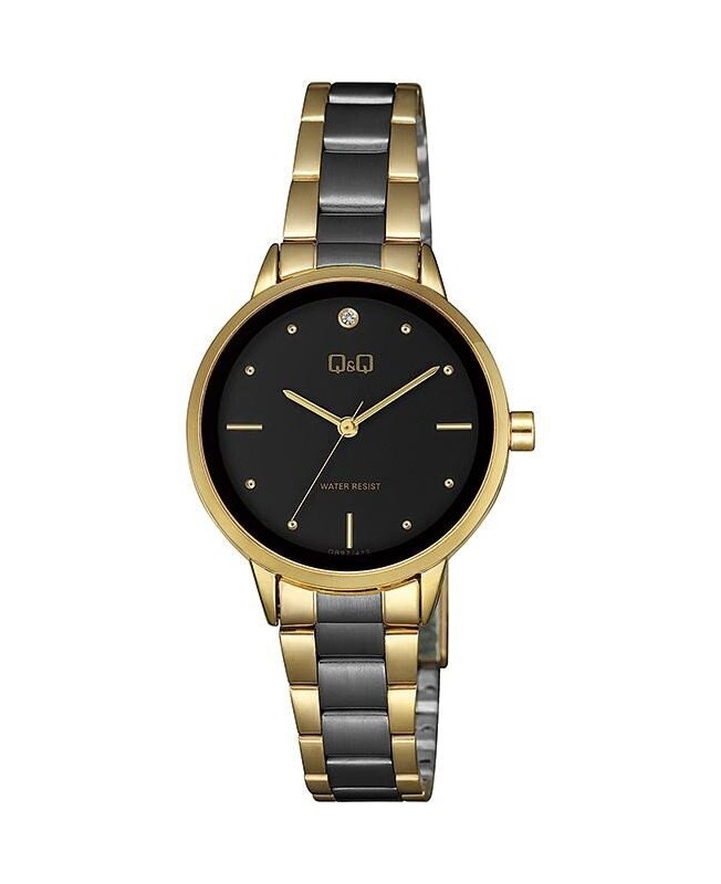 Q&Q Women's Watch by Citizen with Two-Tone Stainless Steel Strap, 3 Bar, Black Dial