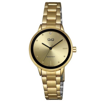 Orologio da donna Q&Q di Citizen, bracciale e quadrante in acciaio inossidabile color oro, contorno e lancette neri QB97J010Y...